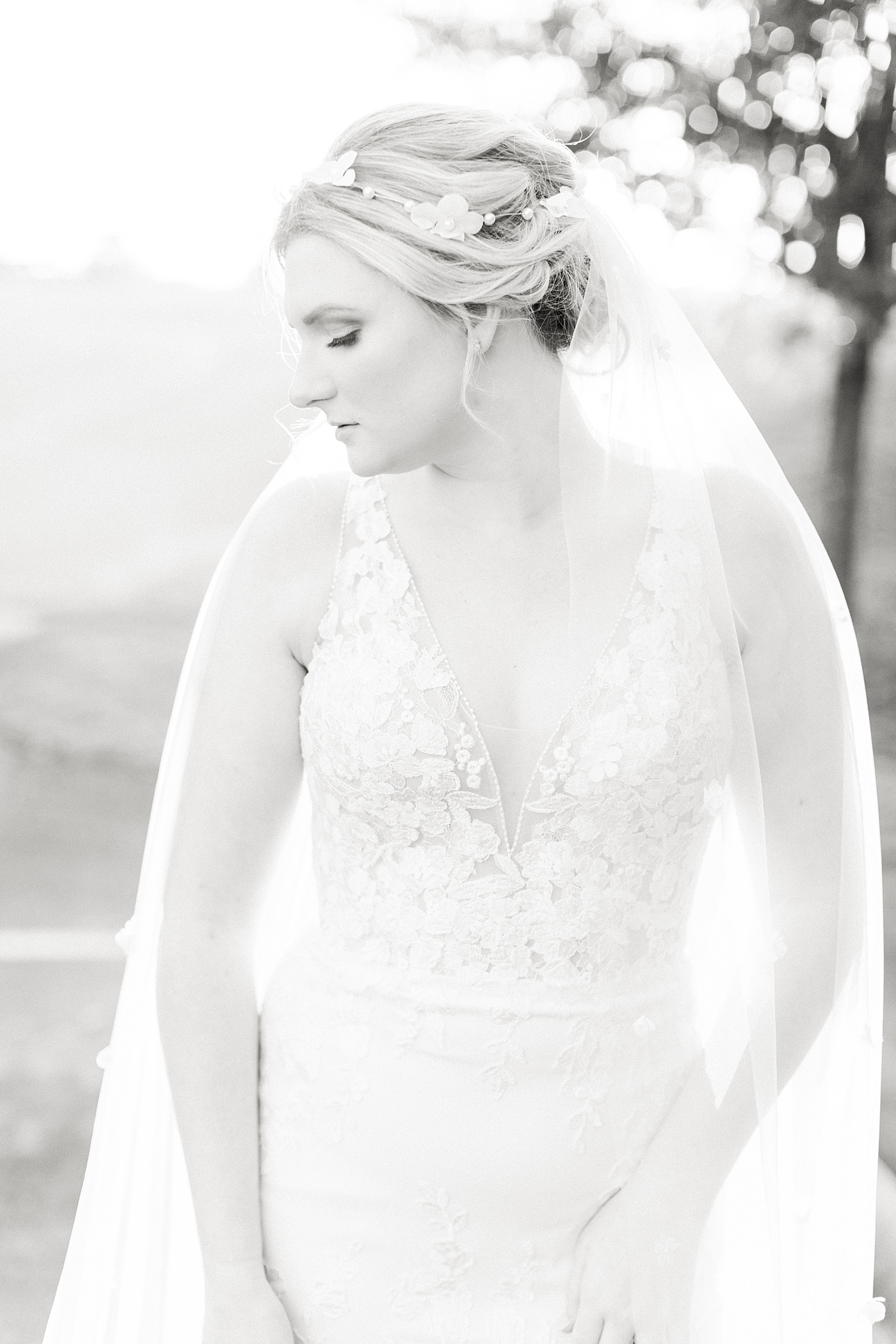 black and white photo of a bride